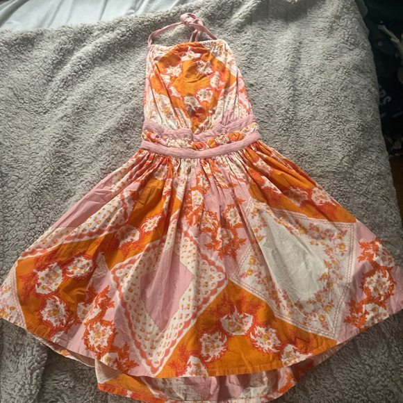 Floral Halter women’s Dress - Orange and Pink - Picture 1 of 3